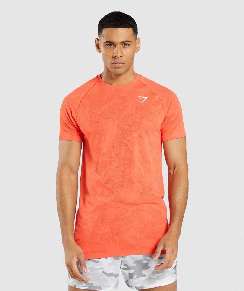 Men\'s Gymshark Geo Seamless T-Shirts Orange | CA N8153D